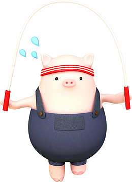 c4d卡通跳绳的猪猪装饰