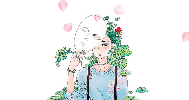 卡通手绘美丽的春季少女插画