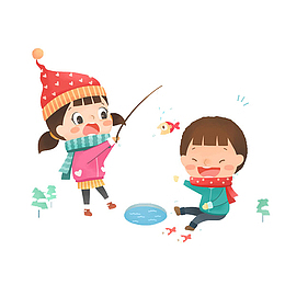 两个女孩在玩耍钓鱼