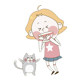 大笑的女生和小猫