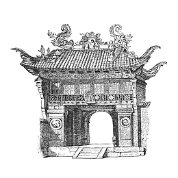 清朝建筑庙手绘图矢量免抠图