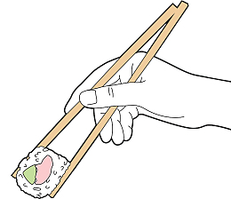 手绘插图吃寿司的人