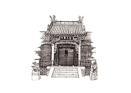山西建筑文化宣传晋祠黑白色调钢