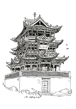 山西建筑旅游文化宣传鹳雀楼手绘