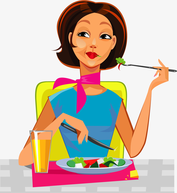 矢量手绘吃西餐