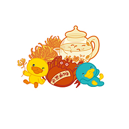卡通重阳赏菊吃蟹插画素材