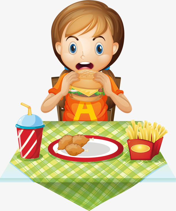 矢量手绘吃快餐