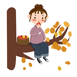 简约秋季卡通人物PNG元素小女