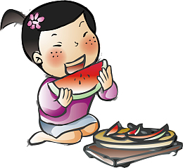 女孩吃西瓜矢量