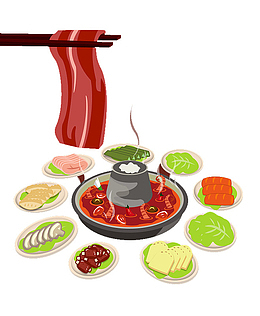 一桌子美味食物的火锅