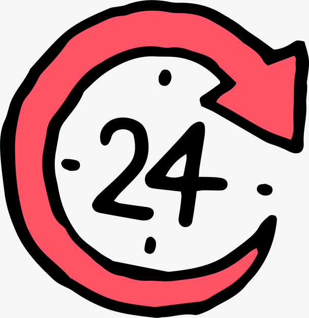 卡通24小时红色箭头