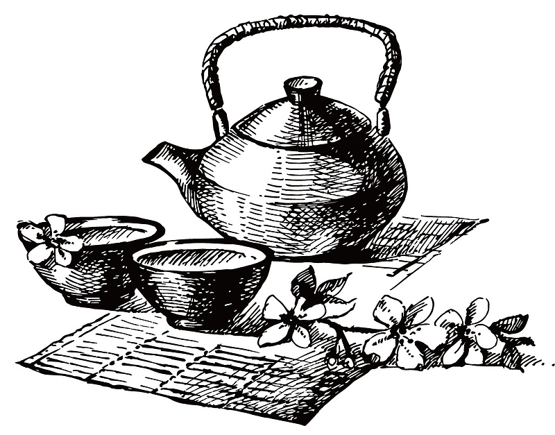 手绘素描茶壶水壶