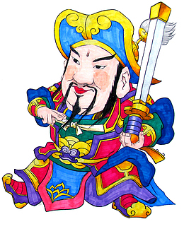 卡通春节门神剪纸装饰图案