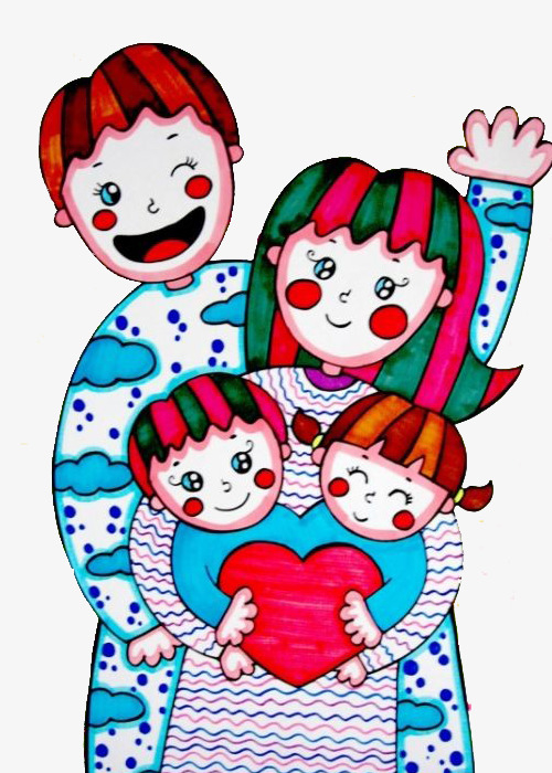 手绘彩绘儿童画一家人图案