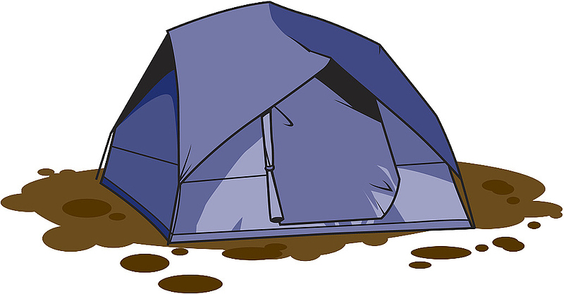 矢量插图污泥中搭起的帐篷