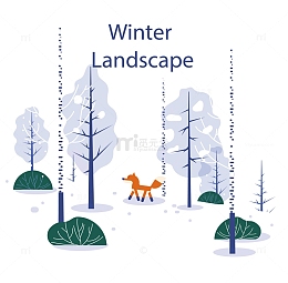 下雪的树林中的狐狸