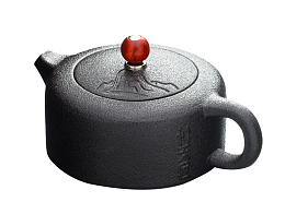 镶玛瑙黑陶茶壶