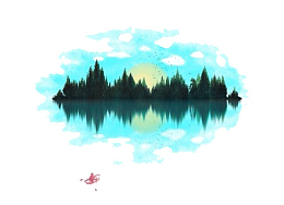 水彩山林