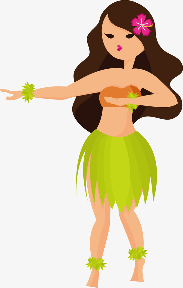 美丽草裙舞长发女孩