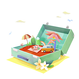 手绘创意打开的箱子