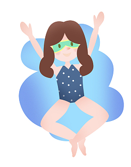 夏季游泳人物卡通女孩插画