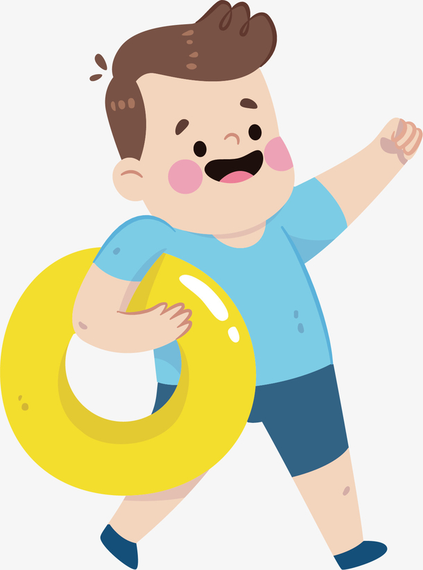 矢量图拿着游泳圈的小胖孩