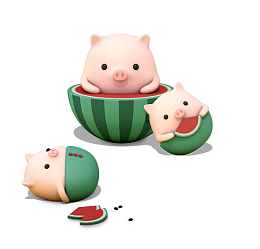 可爱西瓜立体小猪