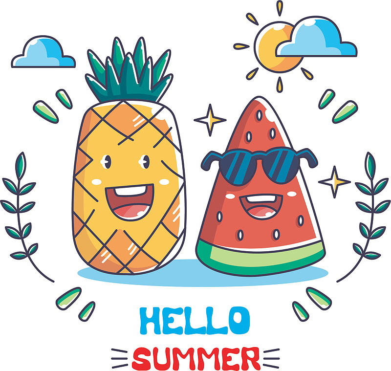 卡通手绘夏季水果标签