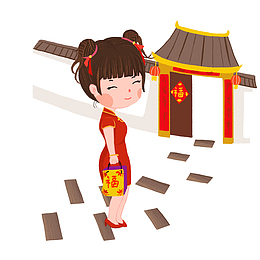 新年拜访亲戚送祝福插画