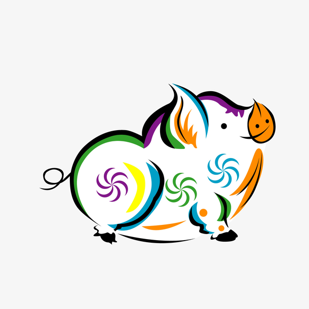 彩色猪矢量图装饰