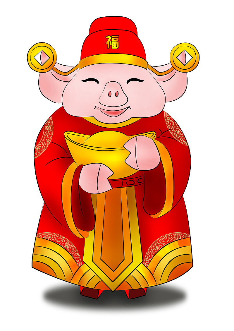 2019猪年红色可爱卡通猪年吉祥物