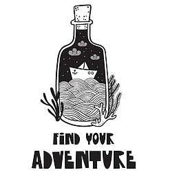 可爱漂流瓶黑白插画