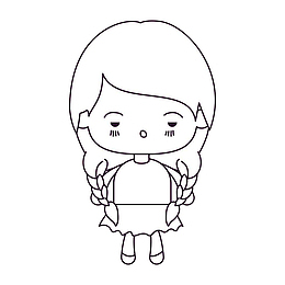 黑白可爱卡通风格小女孩沮丧心情