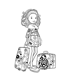 卡通女孩拉着行李箱