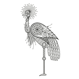 孔雀黑白图腾线稿