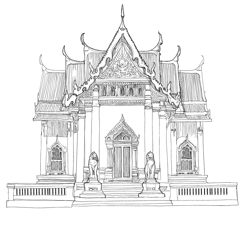 泰国传统建筑手绘