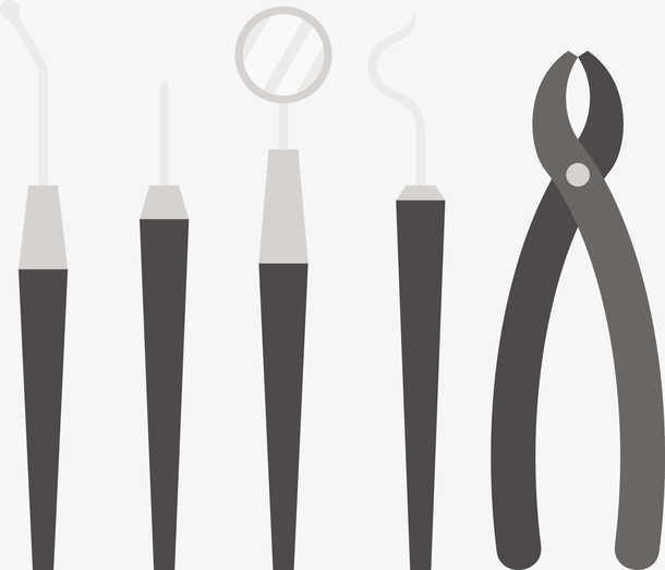 矢量黑色牙医工具
