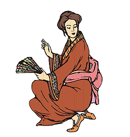 往后看的古代日本和服女子