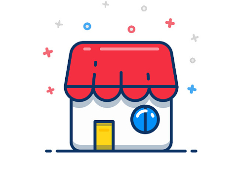 卡通创意的小房子png圆形池子建筑png手绘卡通全球购图案png二十四