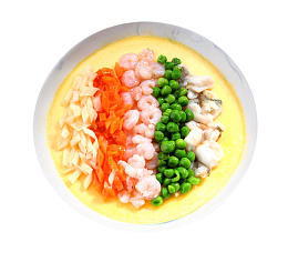 虾仁豌豆胡萝卜丁蘑菇水蛋羹