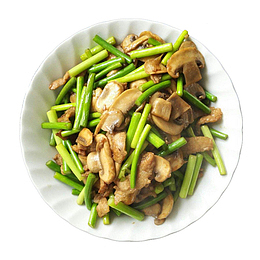 小炒美食蒜台蘑菇炒肉