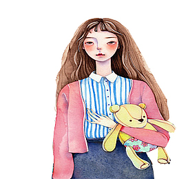 抱玩具熊的忧郁孩子PNG下载
