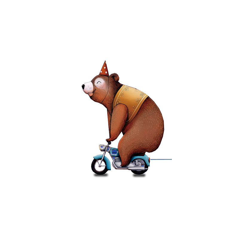 卡通骑摩托车的小熊设计