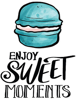 蓝色手绘水彩马卡龙