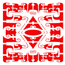 红色矩形汉代花纹