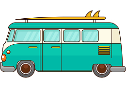 手绘创意绿色大巴车