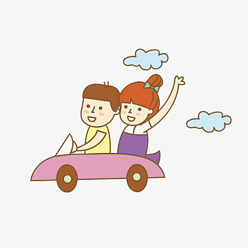 卡通开车的情侣免抠图