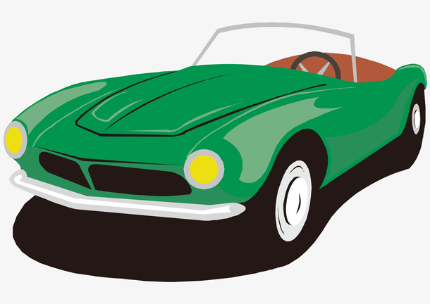 矢量卡通手绘敞篷绿色跑车