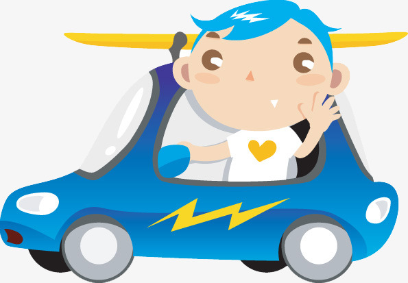 卡通开汽车小男孩