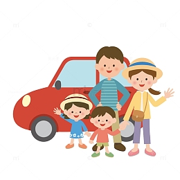 一家四口开车自驾游